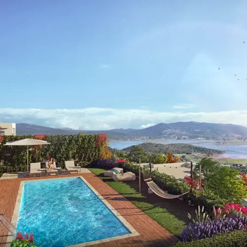 Vila a apartmánový projekt s výhľadom na more v regióne Bodrum Boğaziçi na predaj
