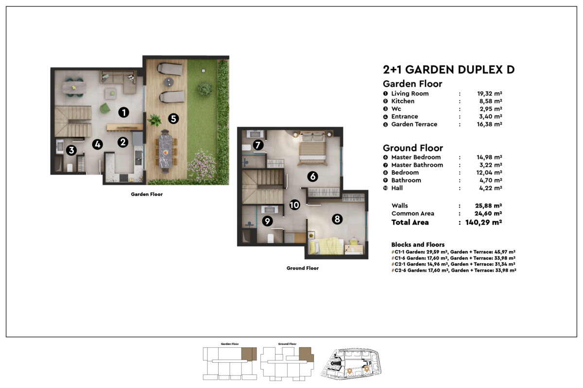 C-1 Block 2+1 Garden Duplex Plan